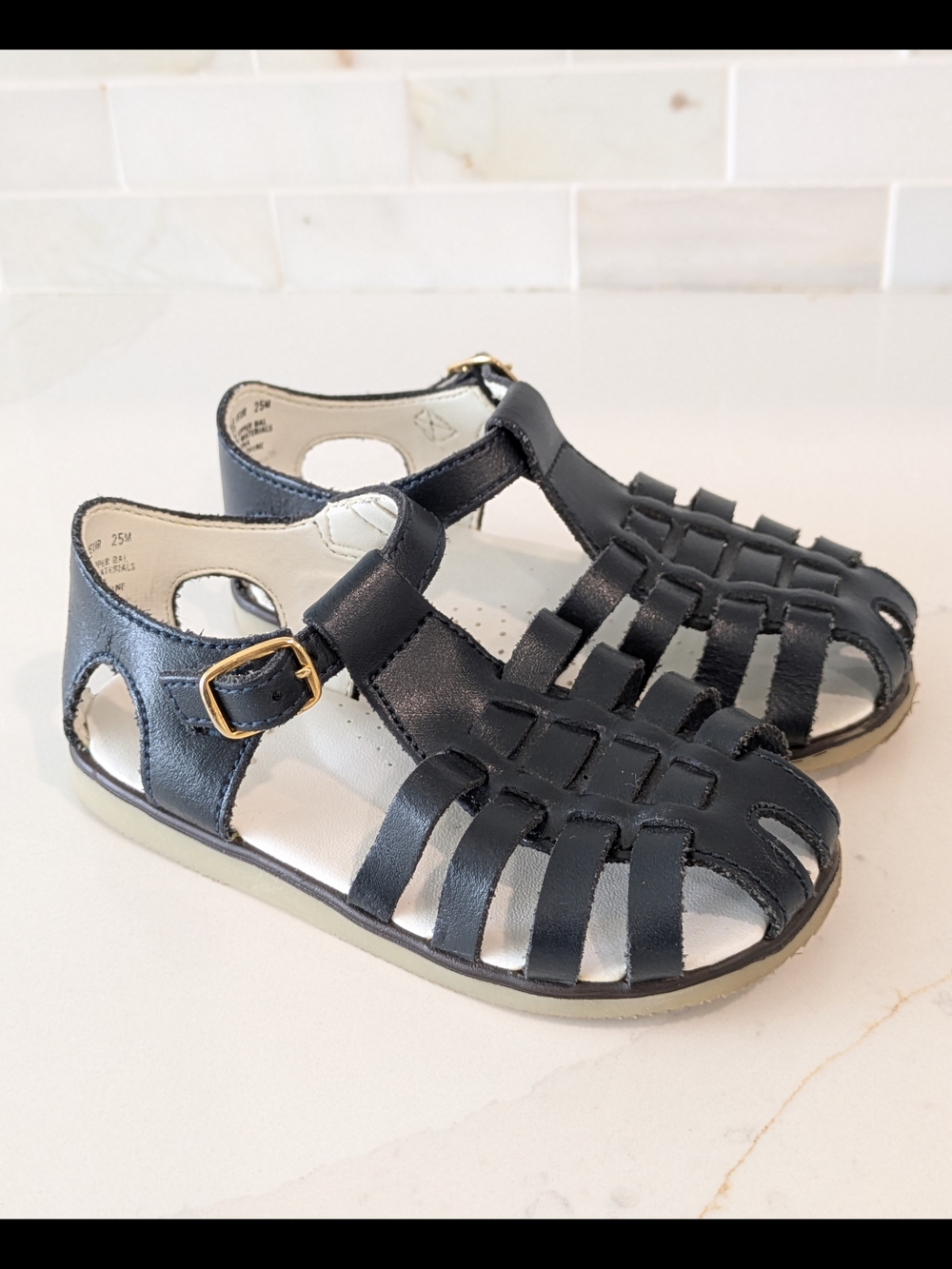 Buster Brown Kids Navy Leather Fisherman Sandals with Buckle